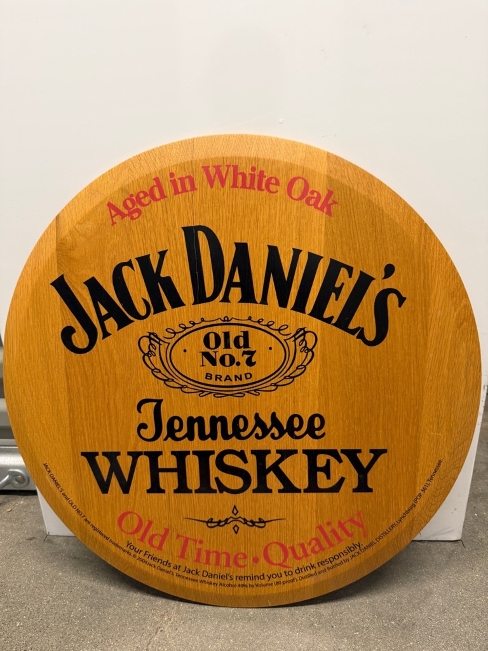 Jack Daniels Round Wood Tone Sign with Black & Pink Lettering large